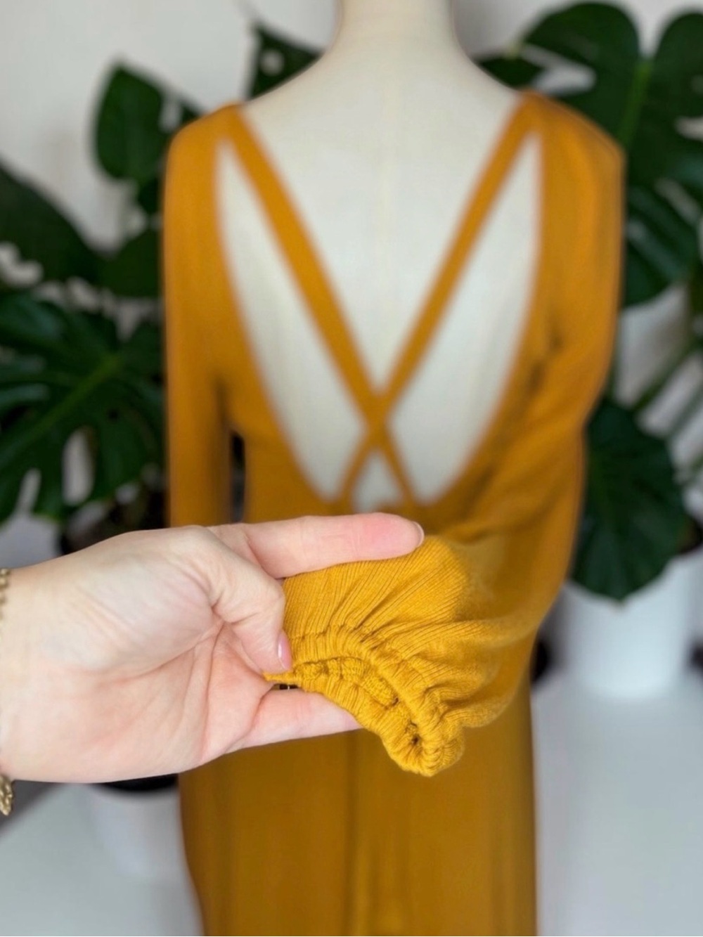 Free People FP Beach Open Back Maxi Dress XS Mustard Tie Back Bodycon - Picture 4 of 6